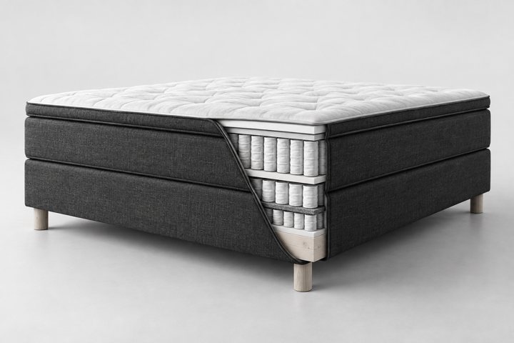 Continental bed cross-section showing the mattress layers